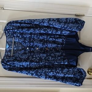 DRAPER JAMES WOMENS PLUS SIZE BLUE FLORAL LONG SLEEVE BODYSUIT SIZE XXL